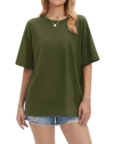 Stelle T Shirts for Women Crew Neck Short Sleeve Summer Tops Loose Fit Soft Basic Tee Shirt Olive Green Medium - Thumbnail 2