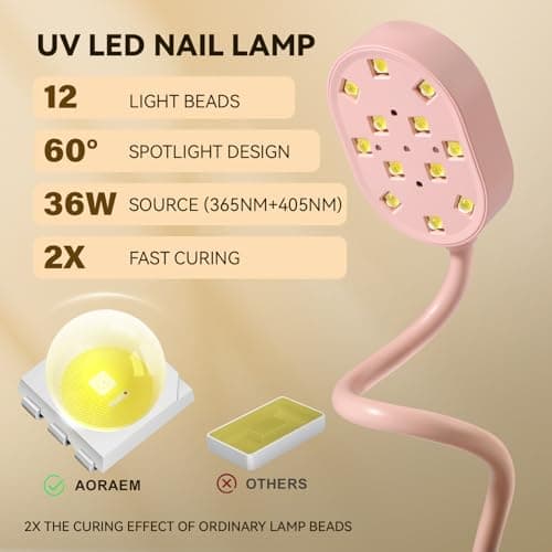 AORAEM UV Nail Lamp, Gooseneck Mini U V Light for Gel Nails, 36W Rechargeable LED Flash Cure Lamps with 4 Timers & Auto Sensor, Quick Dry Professional Nail Dryer for Salon Home DIY Use, Pink - Thumbnail 3