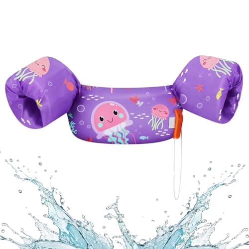 HeySplash Swim Vest for Kids, Toddler Pool Floaties Fit 22-55 Lbs, Swimming Vest with Adjustable Strap, Swim Jacket Water Wings Arm Float, Puddle Baby Jumper for Boys Girls Beach,Purple Jellyfish - Image 1