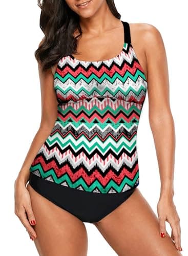 Dokotoo Womens Ladies Striped Zigzag Print Color Block Open Back Bandeau Blouson Push Up Tankini Swim Bikini Top No Bottom Swimsuit Bathing Suit Swimwear Small - Image 1