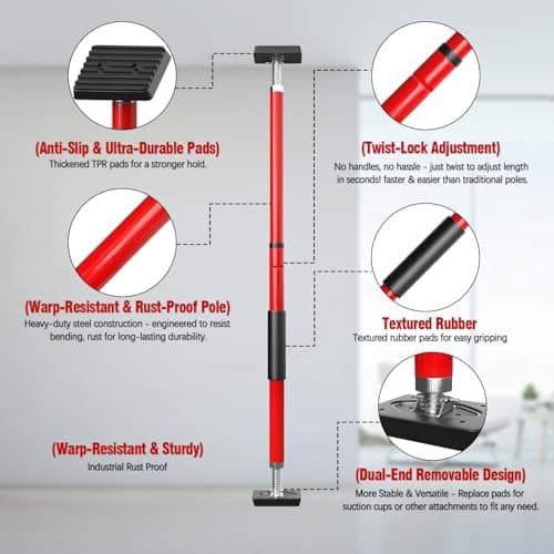 3-H Cabinet Jacks for Installing Cabinets, Thickened All-Steel Adjustable Support Pole with Twist-Lock Mechanism, Heavy-Duty Third Hand Tool, Red, 27.5"-43" 1pc - Thumbnail 3