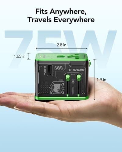 Mfish Universal Travel Adapter with Retractable USB-C Cable, 75w 5-Port International Plug Adapter, 1 USB-A, 3 Type-C, Worldwide Wall Charger for EU/UK/AUS/CN Compatible With Over 200 Countries, Black - Thumbnail 5