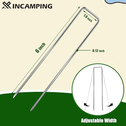 XINCAMPING 52 Pack 11 Gauge Landscape Staples - 6 Inch Heavy Duty Galvanized Garden Stakes, Adjustable Rust-Proof U-Shaped Plant Cover Spikes & Sod Pins for Weed Barrier, Fabric, Yard - Thumbnail 2