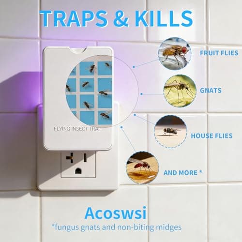 Acoswsi Indoor Fly Trap Plug in, Flying Insect Trap with Blue UV Light, Fruit Fly & Gnat Trap for Indoors, Mess-Free Bug Catcher for Home, 1 Device + 5 Refill Glue Cards - Thumbnail 3