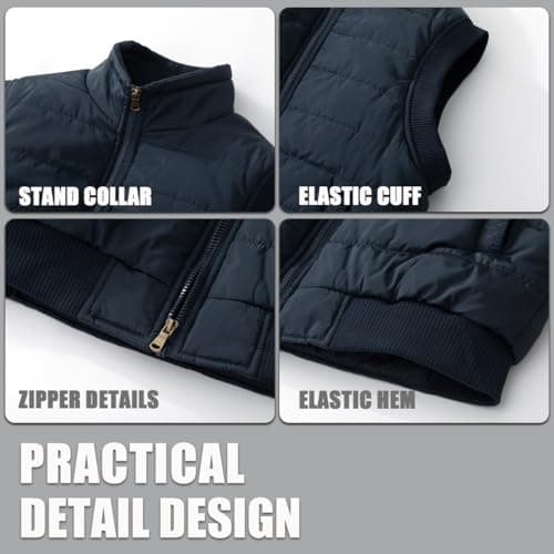 Msmsse Men's Lightweight Fleece Vest Puffer Outerwear Winter Warm Full-Zip Waterproof Sleeveless Jacket with Pockets Dark Blue 2XL - Thumbnail 4