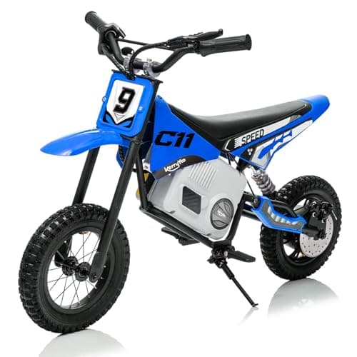 kerry yoo C11 24V 250W Electric Dirt Bike for Kids, Up to 9.3MPH Off-Road Electric Motorcycle with Explosion-Proof Tires, Twist Grip Throttle, Spring Suspension,Kids Ride On Dirtbike - Blue