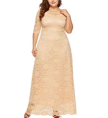 Eternatastic Womens Floral Lace 2/3 Sleeves Maxi Dress Evening Party Long Dress 6XL Beige - Image 1