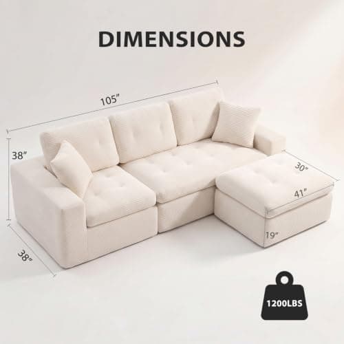anfutek L-Shaped Modular Sectional Couch for Living Room Furniture, Boneless Cloud Couch Set with Back Support, Modular Sectional Sofas for Living Room Furniture with Ottoman - Thumbnail 4