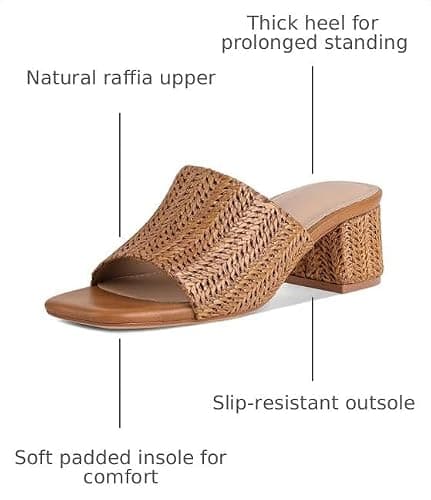MeiLuSi Womens Raffia Slide Sandals Chunky Block Heels Square Open Toe Summer Sandals Vacation Dressy Shoes Beach Slides Slip On Raffia Brown Size 6 - Thumbnail 3