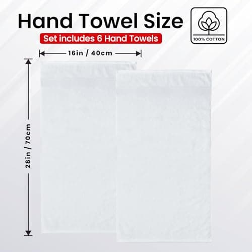 Infinitee Xclusives White Hand Towels for Bathroom - Set of 6 (16x28 inches) 600 GSM, 100% Cotton Ultra Soft, Quick Drying, Hotel Quality Hand Towel Set (Brilliant White, Hand Towels) - Thumbnail 3