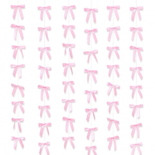 Pink Bow Garland Banner for Coquette Birthday Bachelorette Party Decorations Gift (6, Pink) - Thumbnail 2