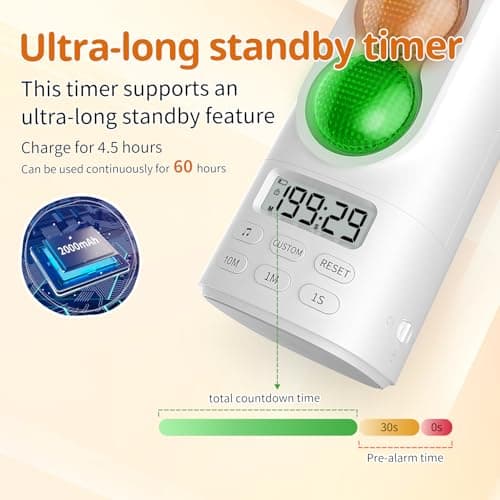 MeesMeek Traffic Light Visual Timer&ADHD Tool for Kids Adults Display Volume Adjustment, with 4 Ringtones for Classroom Desk Home Kitchen Game Countdown Pause Memory Function Charger Type C Included - Thumbnail 4