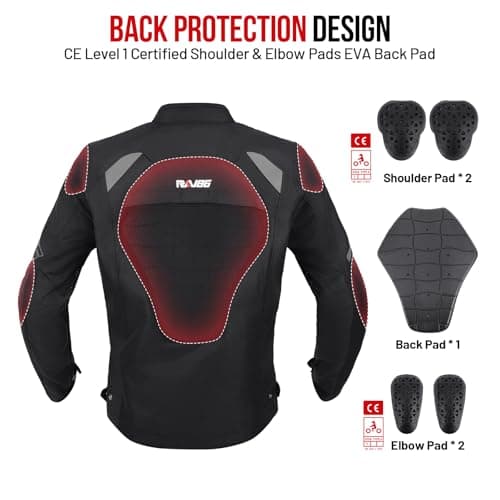 RKV86 Motorcycle Jacket for Men with CE Armored Mesh Riding Jacket Breathable Motorbike Hi-viz Adventure Jacket Black 2XL - Thumbnail 4