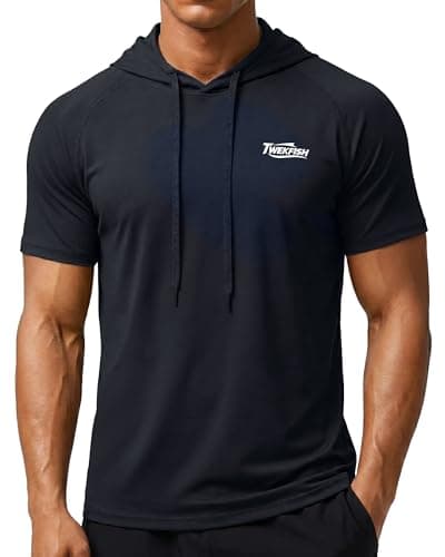 Twekfish Men's Workout Short Sleeve Hoodie, Lightweight Athletic Gym Running Shirts, Quick Dry Muscle Fit Hooded Sweatshirt