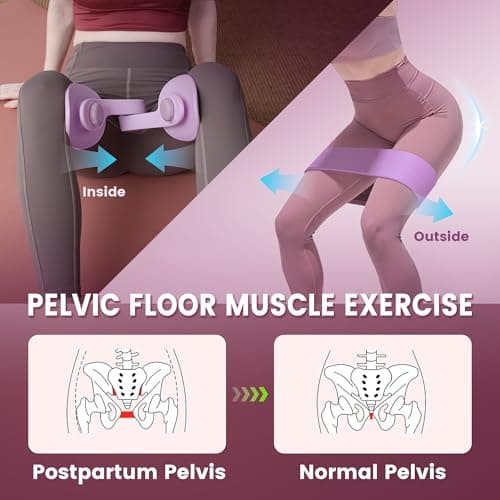 35lb Fixed-Resistance Inner Thigh Exerciser + 39LB Fabric Resistance Band | Balanced Center-of-Gravity Hip & Leg Trainer Kit for Men & Women | Portable Home Gym Lower Body Workout Equipment (Purple) - Thumbnail 3