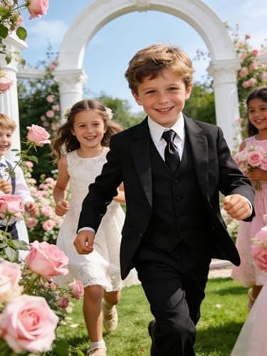 Fersumm Black Suits for Boys First Communion Outfit Kids Dress Clothes Boy's Formal Wedding Attire Church Graduation Suit Slim Fit Size 7 - Thumbnail 3