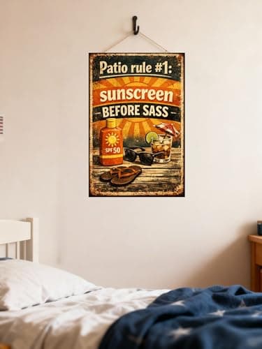 Patio Rule #1 Sunscreen Before Sass Vintage Tin Sign Funny Outdoor Wall Decor Retro Summer Humor Metal Plaque Rustic Backyard Porch Bar Poolside Garden Art 8x12 Inch - Thumbnail 2