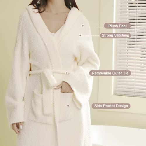 bearberry Women's Plush Bathrobe for Lounging – Ultra Soft Lightweight Cozy Hooded Robe with Pockets, Perfect Comfort for Bedroom, Spa & Relaxation, Thoughtful Gift for Mom Wife Girlfriend - Thumbnail 2
