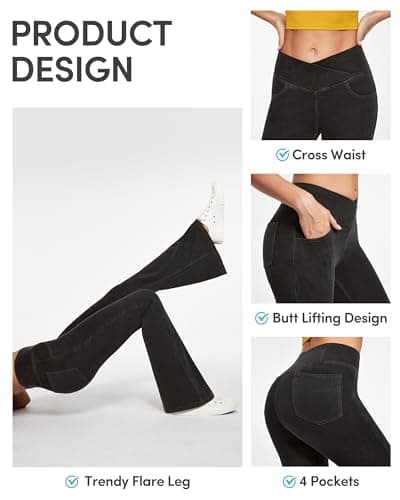 IUGA Black Jeans for Women High Waist Stretchy Flare Bell Bottom Jeans Pull On Wide Leg Jean Woman Flare Leggings Pants(Denim Black, XX-Large) - Thumbnail 4