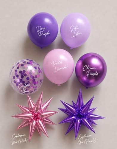 Pink and Purple Balloons Arch Kit, 140Pcs Metallic Rose Light Purple Pink Balloon Garland Arch Kit Confetti Balloons with Stars for Wedding Bridal Shower Butterfly Birthday Party Decorations - Thumbnail 4