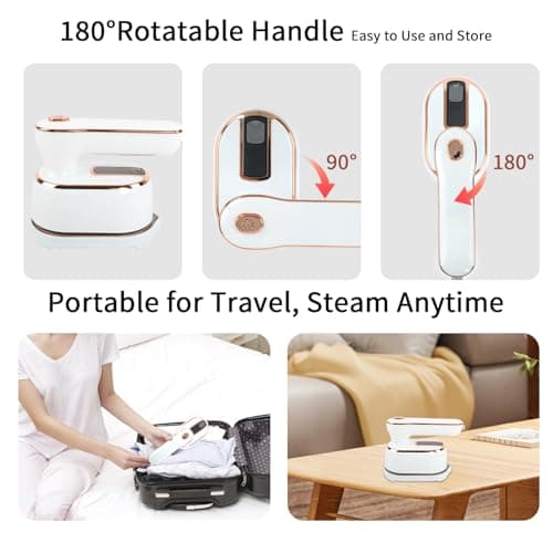 1000W Travel Steamer for Clothes, Portable 2-in-1 Handheld Steamer & Iron, 20s Fast Heat-Up, Sharp-Corner Detail Panel, Foldable 180° Handle, Compact for Home & Travel (Pearl White) - Thumbnail 3