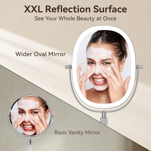 DeLanges 9″ Makeup Mirror with Lights, 7X Magnification, Height Adjustable Vanity Mirror, Rechargeable 3 Color Lighting Mode, 360° Swivel Double Sided Magnifying Mirror, Chrome, Gift for Women - Thumbnail 2