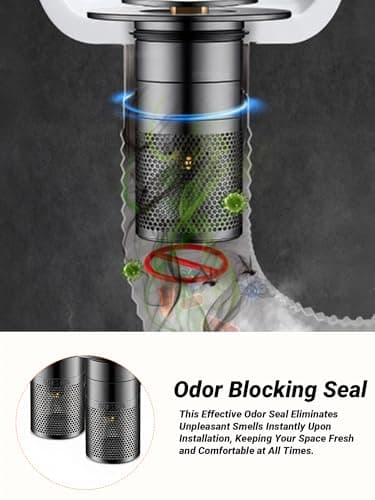2-Pack Black 304 Stainless Steel Sink Strainer, Pop-Up Click Clack Basin Plug with Anti-Clog Anti-Smell Filter, Tool-Free Installation, Universal Fit for Bathroom Drains - Thumbnail 2