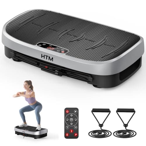 HTM Curved Vibration Plate Exercise Machine, Whole Body Shake Plate with 150W Motor & Resistance Band, 330lbs Weight Capacity, 120 Speeds, Low Noise Vibration Board for Weight Loss, Home Fitness - Image 1