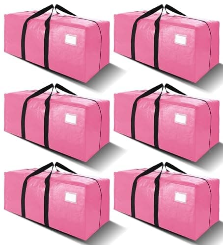6 Pack Heavy Duty Extra Large Moving Bags W/Backpack Straps - Strong Handles & Zippers, Storage Totes For Space Saving, Fold Flat, Alternative to Box and Bin (40 gal, Pink) - Image 1
