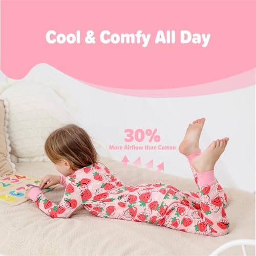 NewSeed So Soft Kids 2-Piece Viscose from Bamboo Outfit Set, Long Sleeve Top & Leggings, Cozy Base Layer for Boys & Girls (Strawberry, 5-6Y) - Thumbnail 4