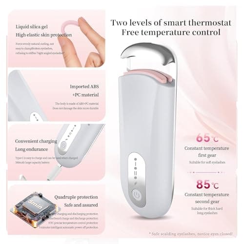 Hsenowi Heated Eyelash Curler for Natural Lashes 2-Level Adjustable Temperature Mini Electric Lash Curler Fast 3-Second Heat Up 24 Hours Long-Lasting Curl - Thumbnail 2