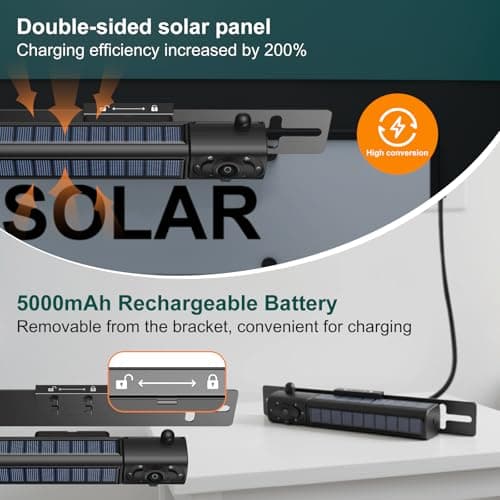 Rvsisytm 1080P Solar Wireless Backup Camera with 5in Monitor, 5000mAh Rechargeable Battery and Solar Panel, IP69K Waterproof, IR Night Vision, Support 2 Cameras, for Car, RV, Trailer, Camper (0092) - Thumbnail 4