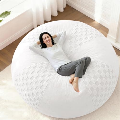 HABUTWAY 4FT Bean Bag Chair Teardrop Beanbag Chair with Memory Foam Filled Soft Checkboard Leaf alongside Plush Bean Bag Sofa with Removable Cover for Living Room,Bedroom-Checkboard White - Image 1