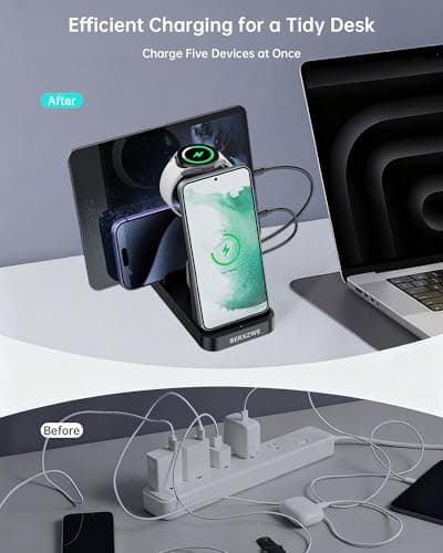 Wireless Charger for Samsung: 5 in 1 Samsung Wireless Charging Station for Galaxy S26 Ultra/S25/S24, Charger Stand for Galaxy Watch8/7/6/5/4, Charging Dock Stand for Android Multiple Devices, Black - Thumbnail 3