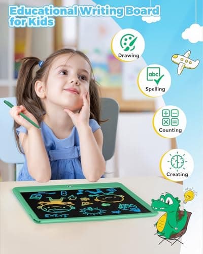 KOKODI 15 Inch LCD Writing Tablet with Anti-Lost Stylus, Erasable Doodle Board Colorful Toddler Drawing Pad, Car Travel School Games Toys for 3 4 5 6 7 8 Kids, Birthday Gift for Girls Boys Green - Thumbnail 2