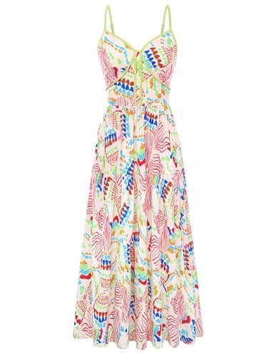 GRACE KARIN 2026 Women's Spaghetti Vacation Sundress Summer Beach Flowy Boho Floral Maxi Dresses with Pockets Black Pink Floral XXL - Image 1