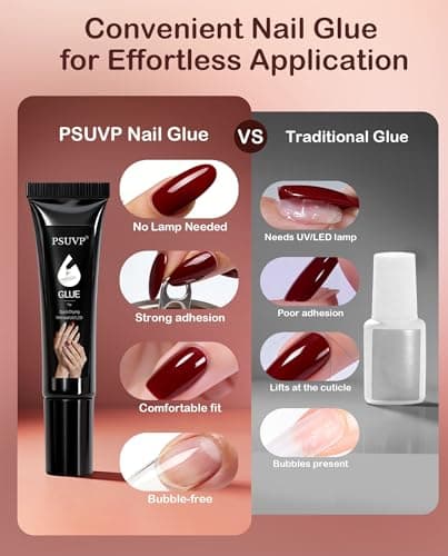 PSUVP Nail Glue&Remover Gel Nail Glue No U/V Light 15ml Super Strong Nail Glue for Press On Nails & Clear Acrylic Nails Tips Air-Dry Strong-Hold Formula - Thumbnail 4