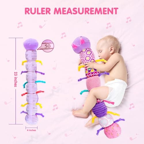 Baby Infant Musical Stuffed Animal Soft Toy with Multi-Sensory Crinkle, Rattle & Textures,Baby Girl Toy Birthday Gift for 0 3 6 9 12 Months+,Caterpillar,Purple - Thumbnail 4