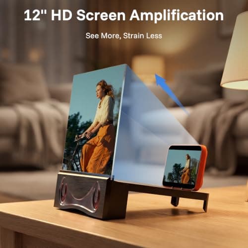 12" Phone Screen Magnifier with Speaker Mini 3D HD Foldable Amplifier for Movies & Gaming-Portable Home Theater Clear Audio,Supports All Smartphones for Family,Seniors,Travel - Thumbnail 4