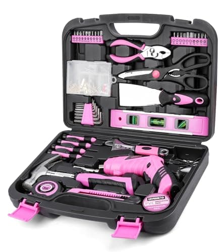 URASISTO Pink Household Tool Set with 3.6V USB Electric Screwdriver, 136 PCS Home Tool Kit with Cordless Lithium-ion Drill Driver, Hand Tool Kits for Women - Image 1