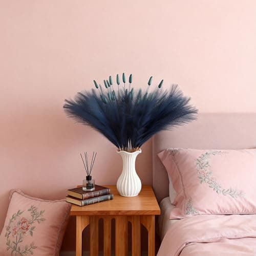 Blue Pampas Grass Decor 45 Pcs 23.6 Inch Faux Pampas Grass with Bunny Tails Bulk Artificial Dried Flowers Small Vase Filler Pompas Grass - Thumbnail 6