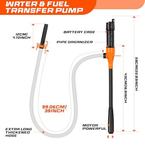 Portable Fuel Transfer Pump with 47" Hose-High Flow Hand Fuel Pump, Battery Powered Siphon Pump for Gasoline Mechanical Fuel Pumps Universal Fit for Gasoline, Vehicles, Fuel,Water Transfer（Amber） - Thumbnail 4