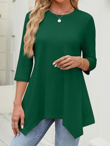 JUSTFASHIONNOW Women's Tops 3/4 Sleeve Dressy Casual Plus Size Tunic Tops to Wear with Leggings Maternity Shirts Christmas Blouses（Darkgreen，Small - Thumbnail 5