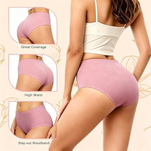NESBRE Womens Briefs Cotton Underwear Multipacks High Waisted Full Coverage Women's Hipster Panties Ladies Cotton Briefs for Work, Yoga & Sleep 6-Pack - Thumbnail 5