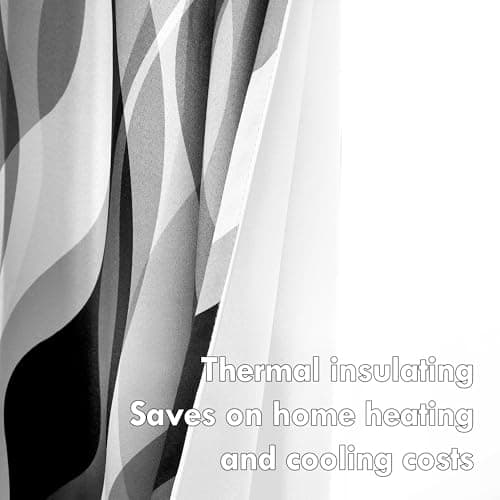 weesire Black and Grey Curtains Modern Striped Decorative 50% Light Blocking Darkening Grommet Grey Curtain for Living Room Villa, Bedroom Gray and White 2 Panels Set, 52x96 Inches - Thumbnail 4