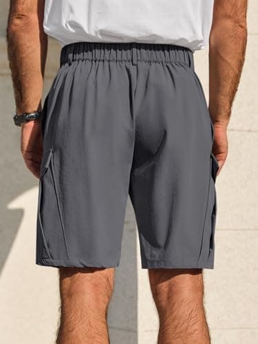 Runcati Mens 9" Golf Shorts Quick Dry Stretch Lightweight Elastic Waist Work Hiking Summer Dress Shorts with 4 Pockets Dark Grey - Thumbnail 3