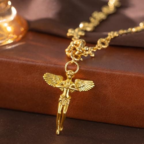GZQ Gold Angel Necklaces for Women Statement Long Chain Prayer Religious Jewelry (I) - Thumbnail 6