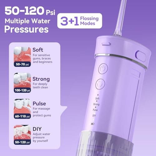 JTF Portable Water Flosser for Travel: Compact Mini Design, 3 Modes & 8 DIY Pressure Levels for Sensitive Teeth & Braces - with 5 Nozzles & Removable 230ml Tank, Cordless Oral Irrigator for On-The-Go - Thumbnail 3