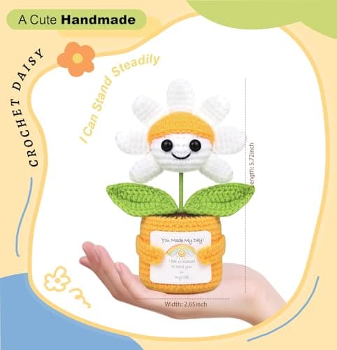 Sizobi Christmas Birthday Gifts for Mom Dad from Daughter Son, Handmade Crochet Mini Daisy Thank You Gift for Women Men, Stocking Stuffers Appreciation Gifts for Coworker Boss Friend Teacher - Thumbnail 2