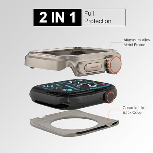 SDOCEBF Aluminum Alloy Case for Apple Watch SE 3/2/1, Series 6/5/4 44mm, Rugged Metal Bumper with Ceramic Back Cover, Shockproof Protective Case for iWatch 44mm, Titanium - Thumbnail 2